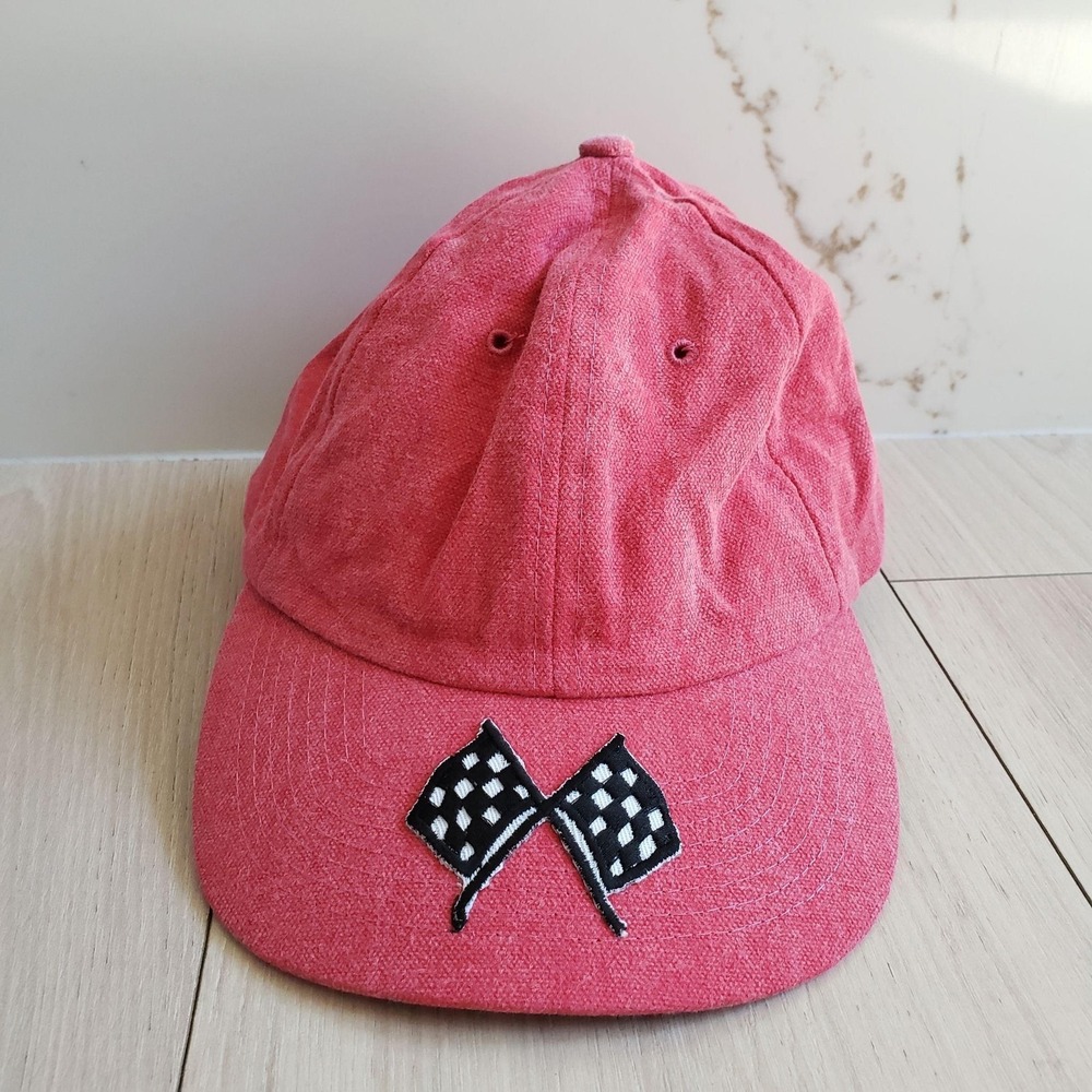 Nissin Hat Baseball Cap Mens One Size Red Canvas Racing Checkered Flags Race Car